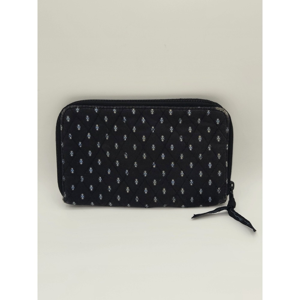Vera Bradley Quilted Cotton Zip Around Wallet Canyon Pattern Vintage Black Blue - Picture 1 of 6